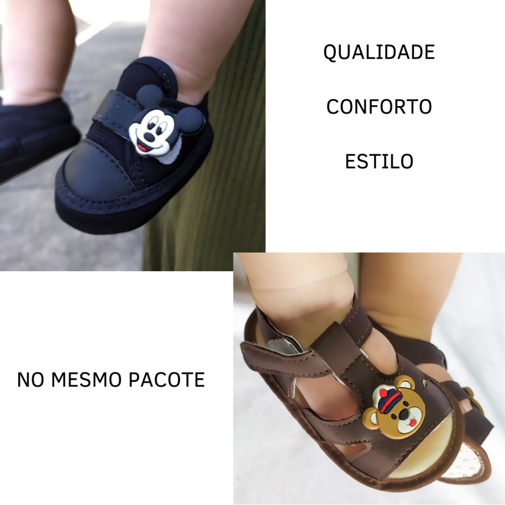 Kit Sapatinho de Bebê Sandália Bebê Menino Sapatinho de Bebê Masculino Recém Nascido Sapato Bebê Sapatinho de Bebê