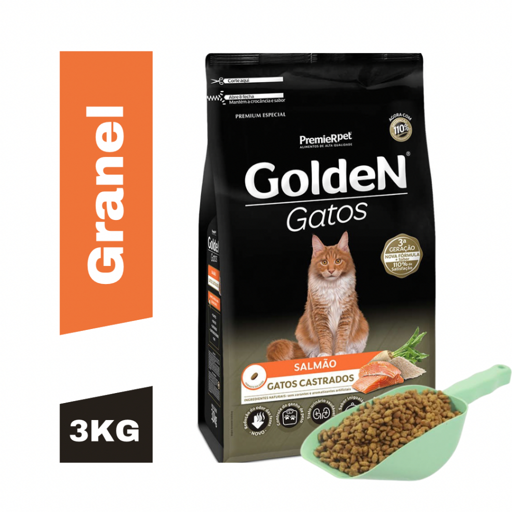 Ração Para Gato Premier Pet Golden Sabor Salmão 3kg - Ração Gato Castrado