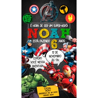 Kit com Convites Impressos de Aniversário - Super Herois Marvel (Tamanho 7x12cm) em Oferta na Shopee