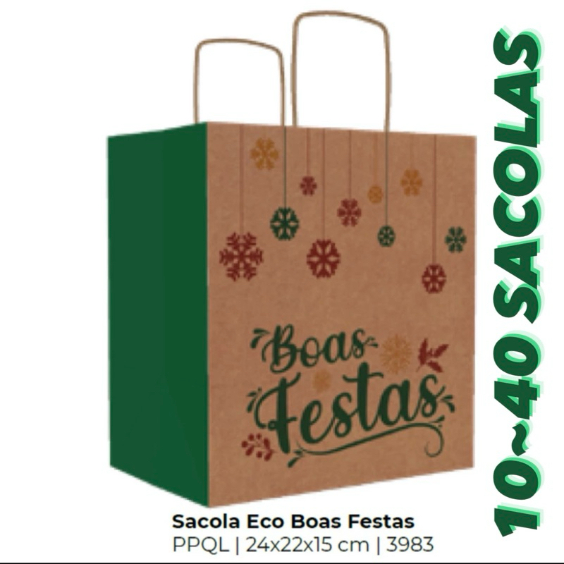 10~40 Sacola Eco (Ppql) 24x22x15 3983 Boas Festa (Natal Ideia LIQUIDA) (CHOCO)
