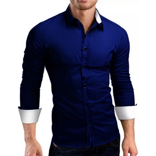 Camisa Social Slim Fit azul marinho com detalhes luxo