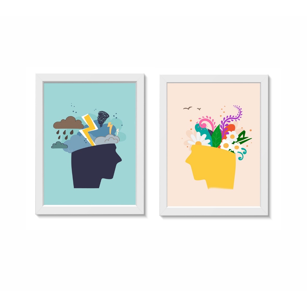 Kit 2 Quadros Decorativos Psicologia Psicanálise Decoração Consultório Molduras 20x30cm Madeira