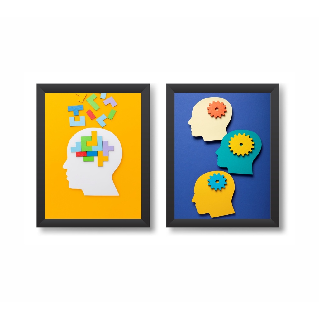 Kit 2 Quadros Decorativos Autismo TEA Consultório Médico Fisioterapia Fonoaudiologia Molduras 20x30cm Madeira