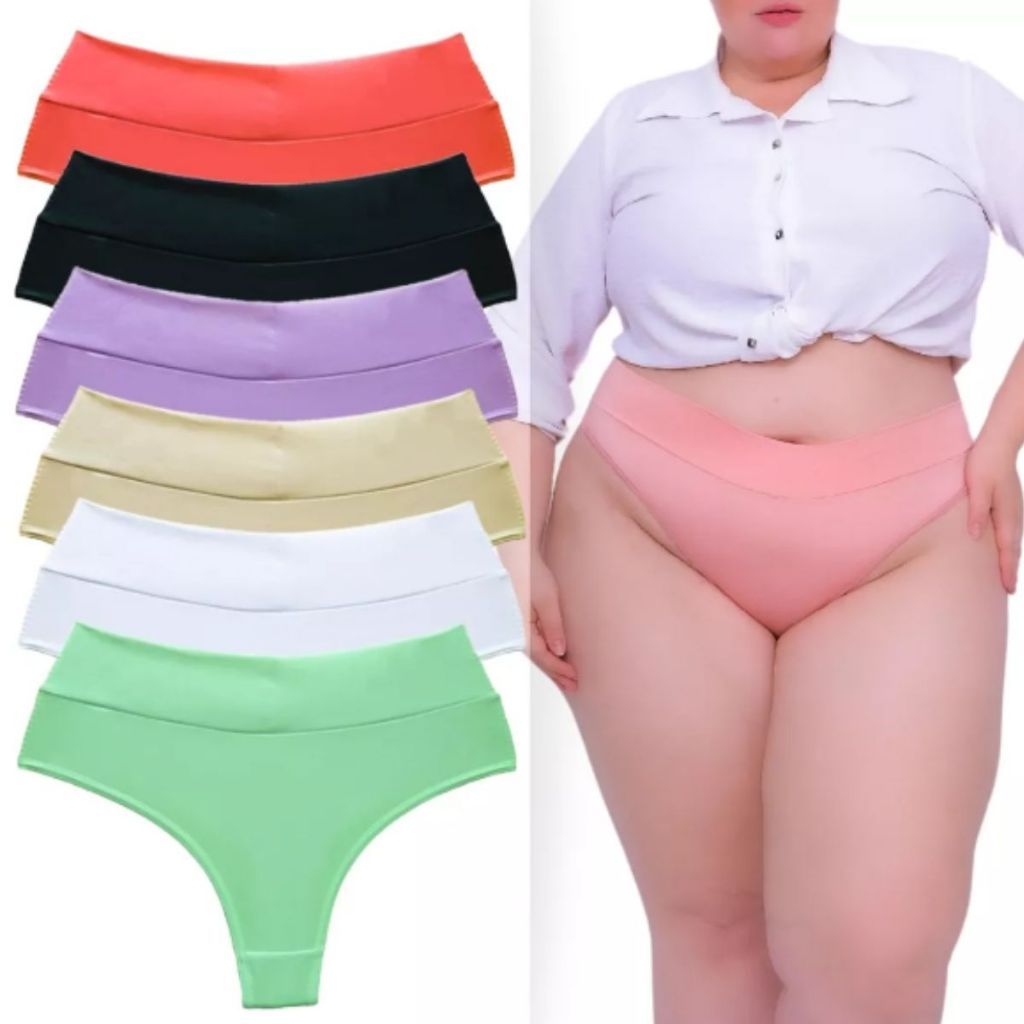 Kit 5 Calcinhas Plus Size Cintura Alta Fio Dental Duplo Cós Alto Duplo Feminina em Oferta na Shopee