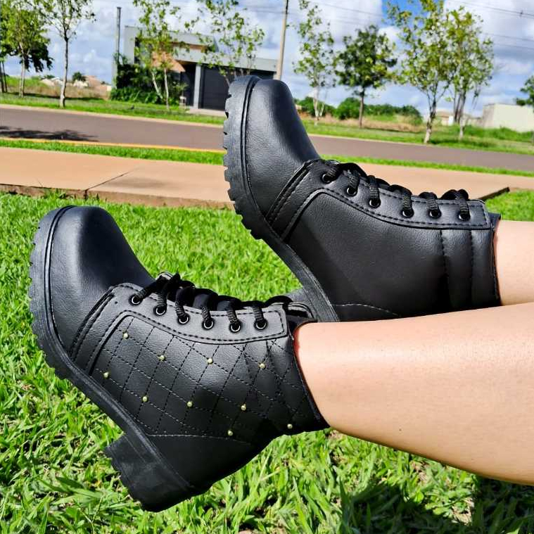 Coturno Feminino Bota Tratorada Macia Confortável Estilosa Casual Urbana Moderna Dia a Dia Moda