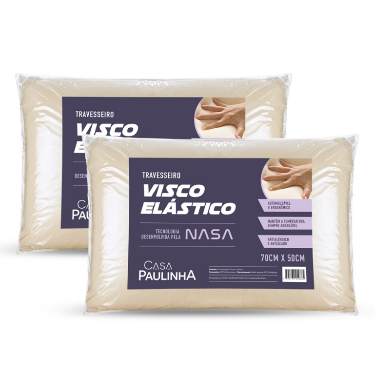 Kit 2 Travesseiros Nasa 70cm x 50cm Suporte Firme Viscoelástico Ortopédico