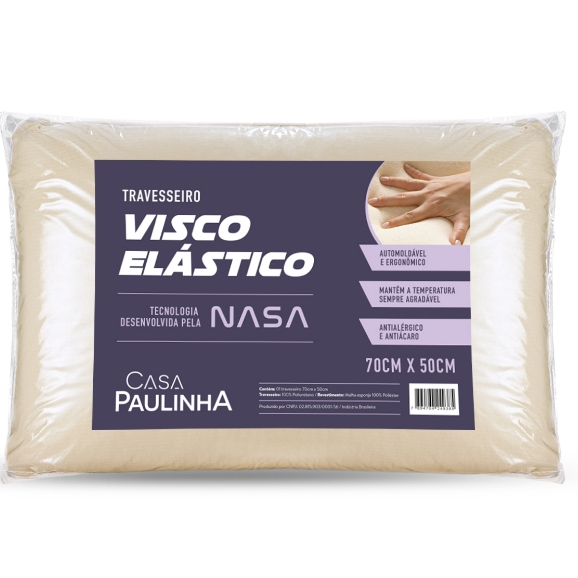 Travesseiro Nasa 70cm x 50cm Suporte Firme Viscoelástico Ortopédico