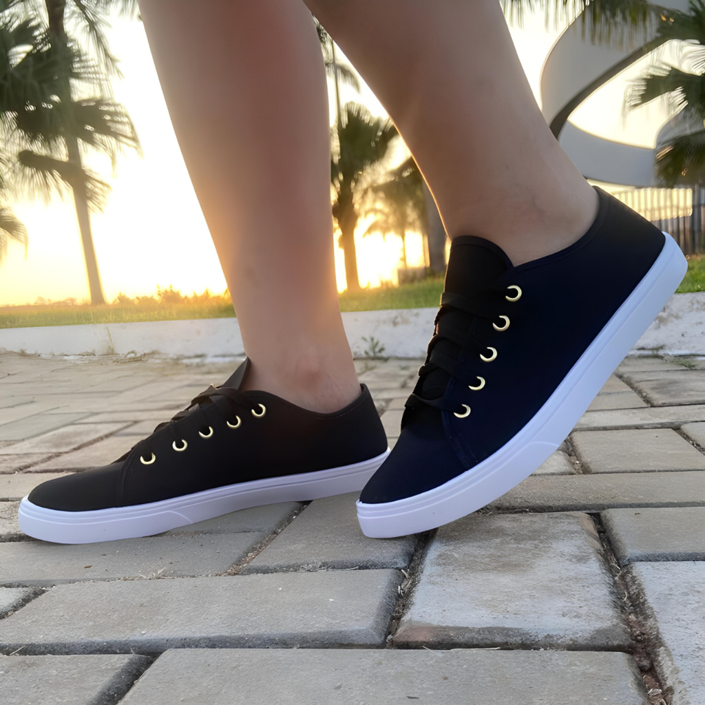 Tênis Feminino Preto Confortavel Macia Sapato Casual Branco Slip on Leve Caminhada