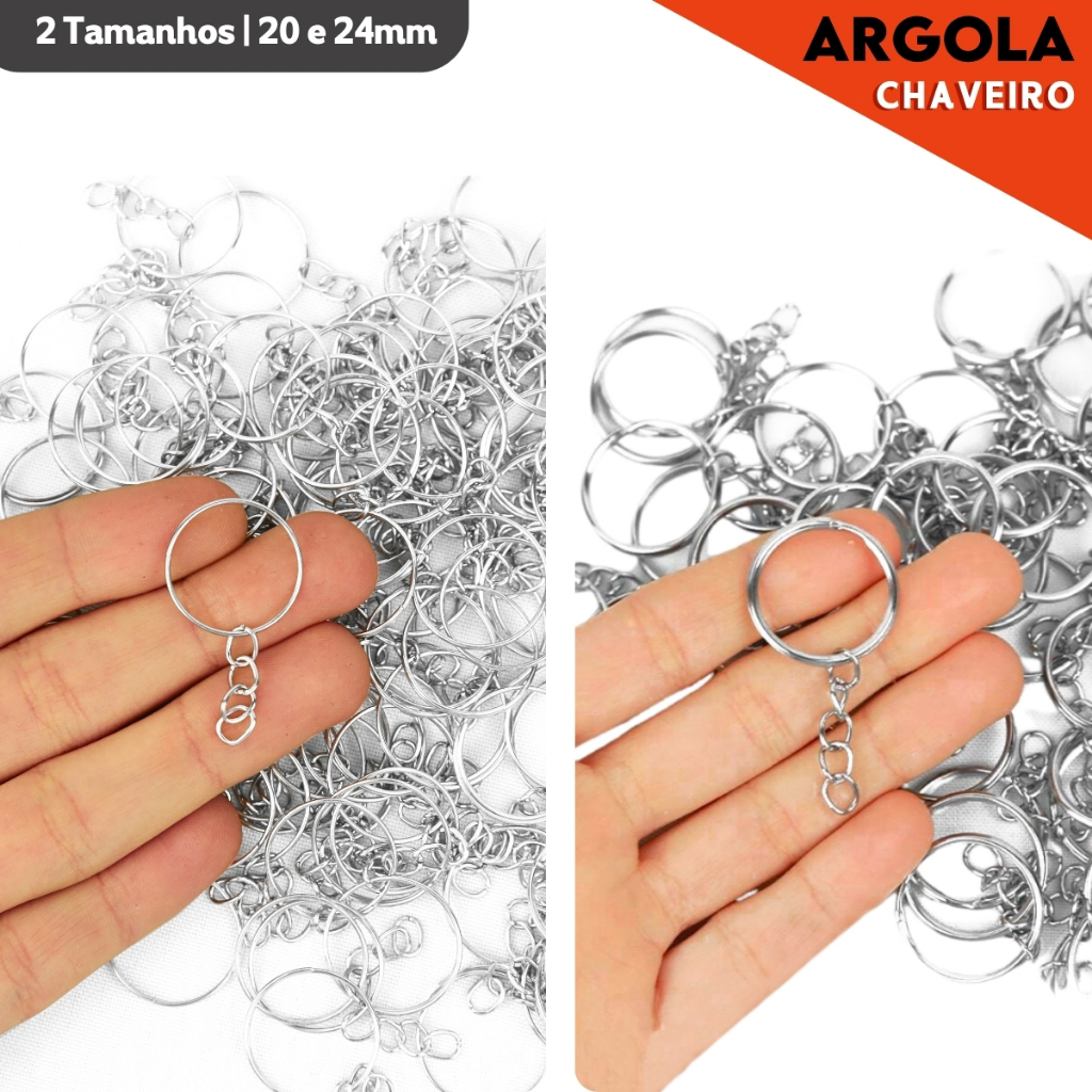 Argola para Chaveiro com Corrente | 50 ou 100 Unidades | Aço Resistente De  Alta Qualidade