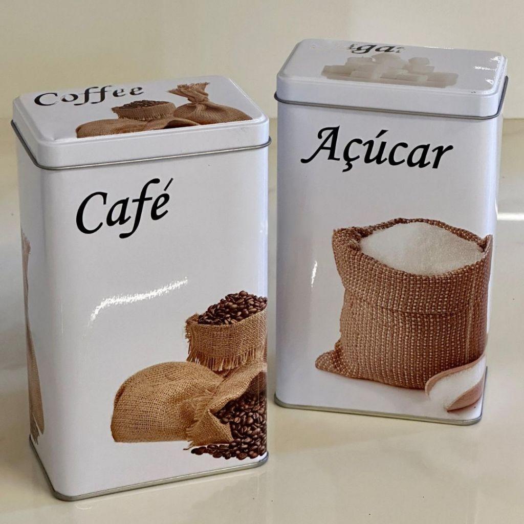 Kit 2 lata Alimentos Porta Condimentos  Café/Açúcar Cozinha