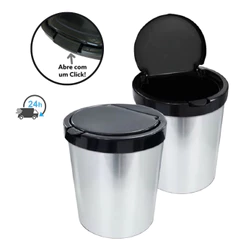 Lixeira Cesto De Lixo Inox Metalizado 10 Litros Com Tampa Click Label Lixo Escritório Cozinha Banheiro