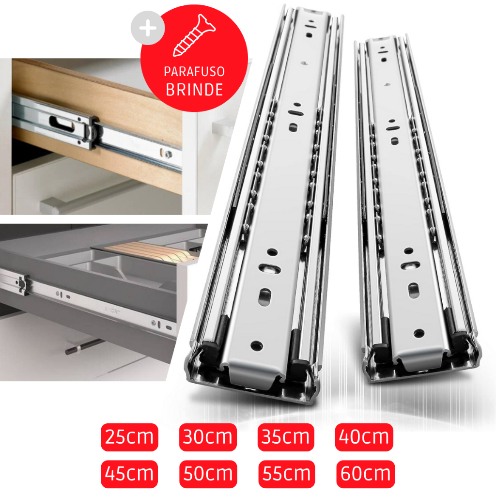 Trilho Telescópico Corredica Telescopica para Moveis (LARGA REFORCADA) para Gavetas e Moveis VARIOS TAMANHOS em Oferta na Shopee
