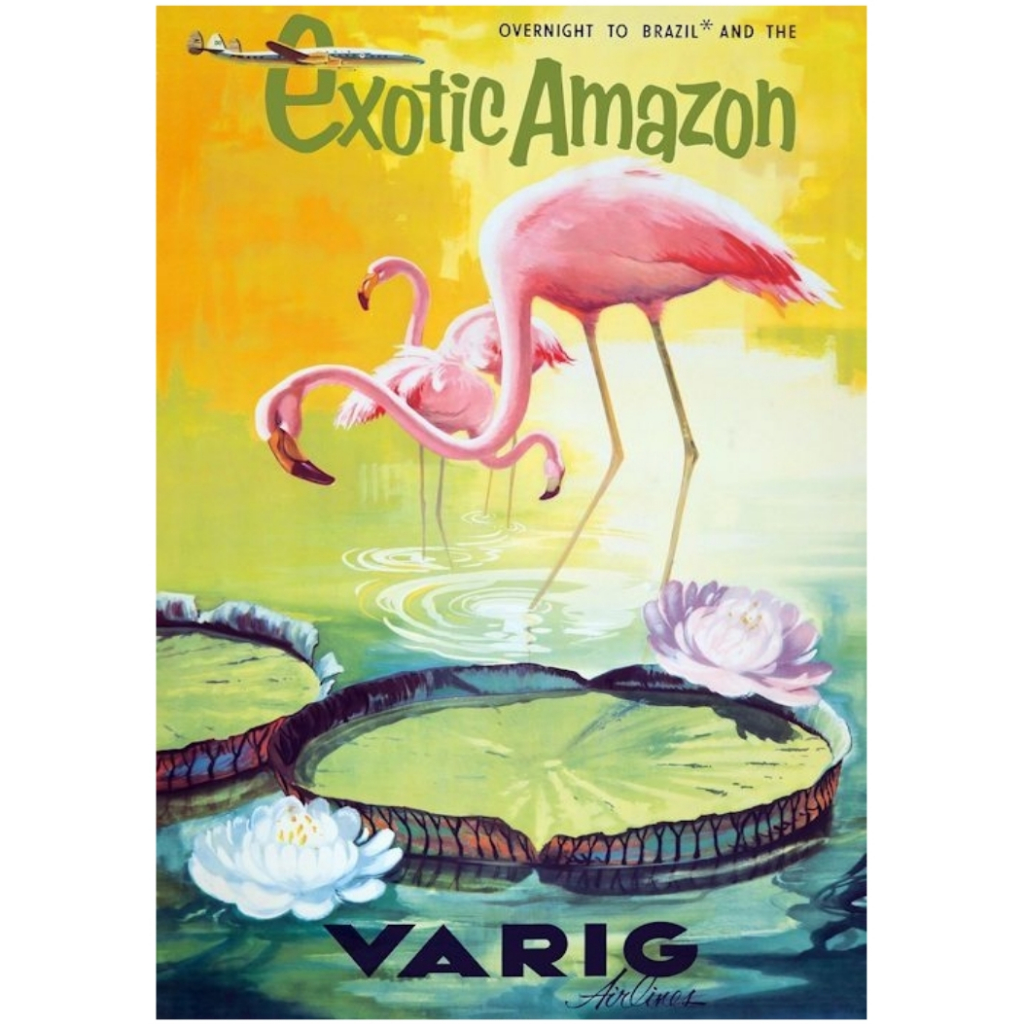 Pôster Retrô -   Varig Exotic Amazon  - Decora   -    33 Cm X 48 Cm