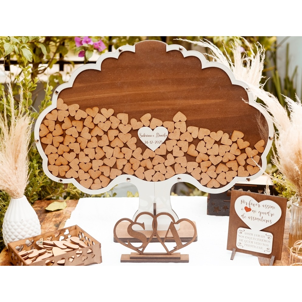 Quadro de Assinaturas Casamento ou festas Até 200 Corações- Árvore Memórias