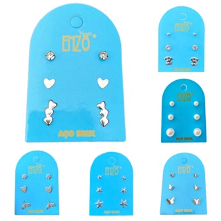 Brincos Pequenos Trio Em Aço Inox Pedra Strass Cartela Com 3 Pares em Oferta na Shopee