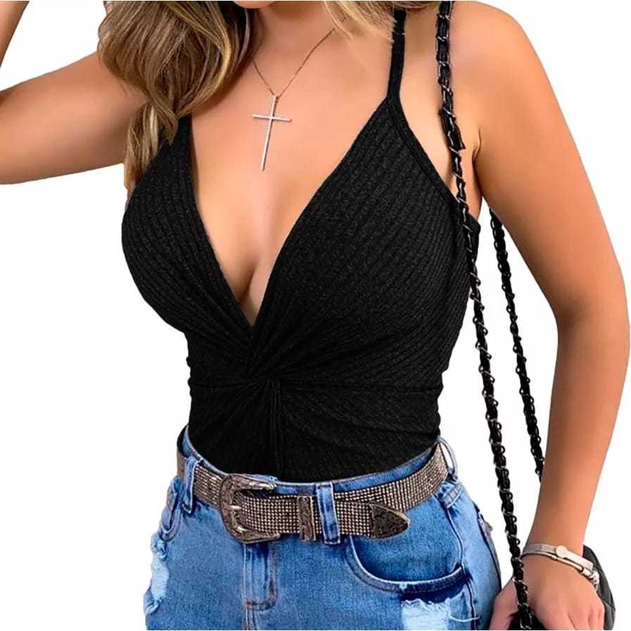 body feminino decote trançado com bojo em Oferta na Shopee