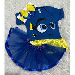 Body bebe Dory a para mêsversario - Saia tule, Arquinho, laço