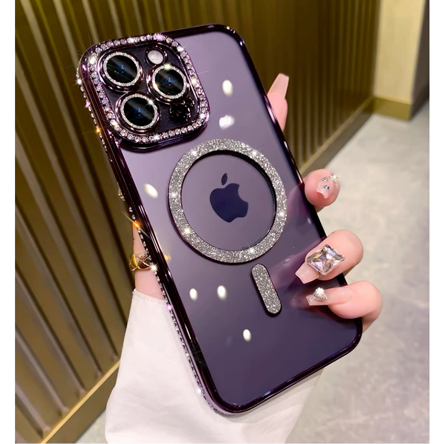 Capinha Magsafe Brilho Luxo Strass iPhone 11 12 13 14 15 Promax