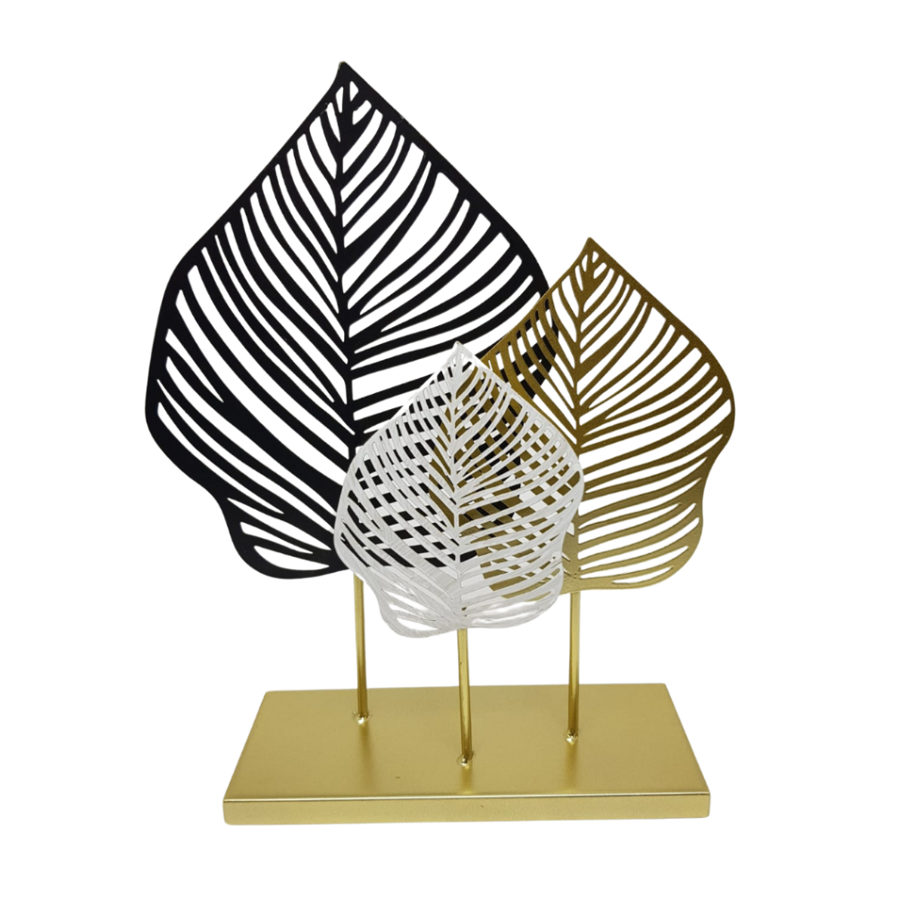 Escultura Decorativa De Folha Tripla Em Metal em Oferta na Shopee