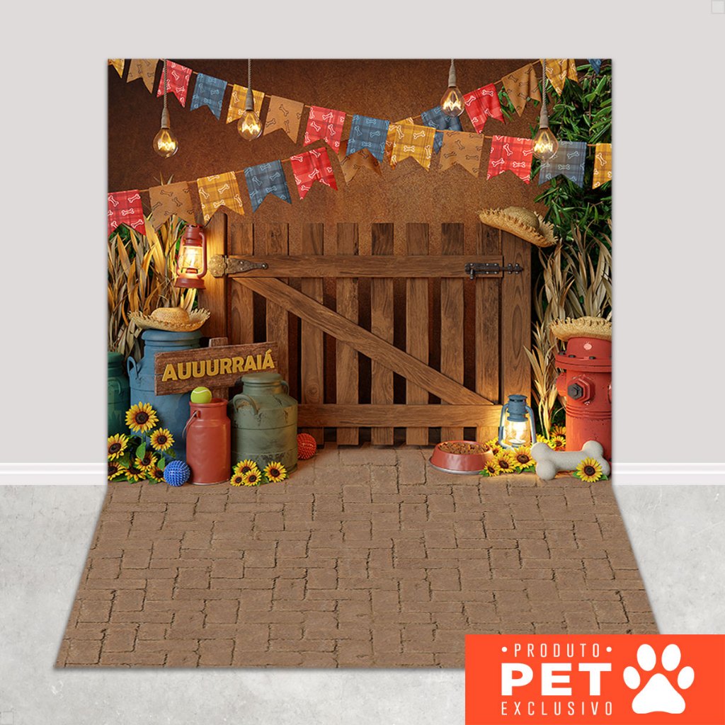 Fundo Fotográfico Pet Shop Festa Junina Bandeirinhas Em Tecido 1,20x1,70m - PET-134 em Oferta na Shopee