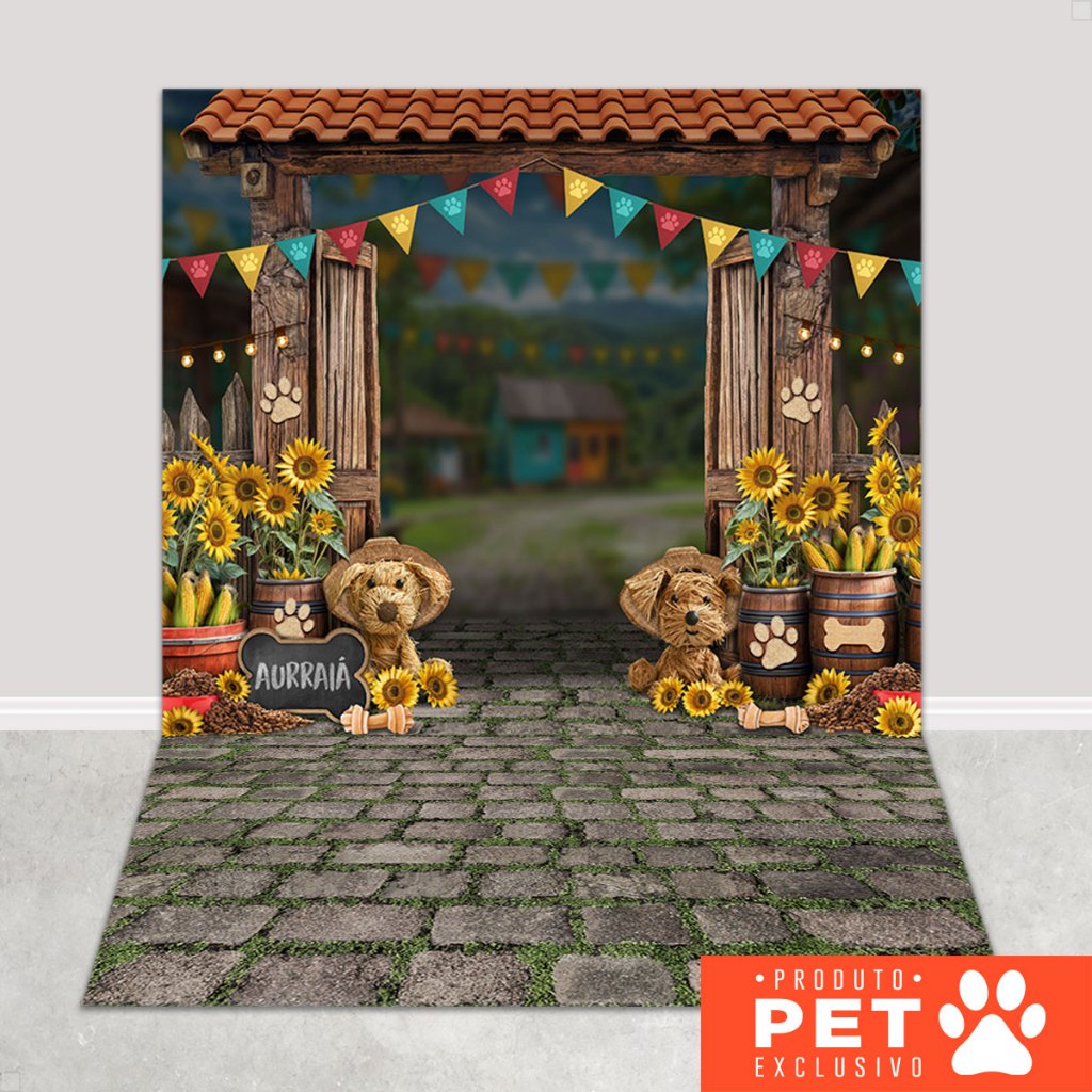 Fundo Fotográfico Pet Shop Fachada Festa Junina Em Tecido 1,20x1,70m - PET-135 em Oferta na Shopee