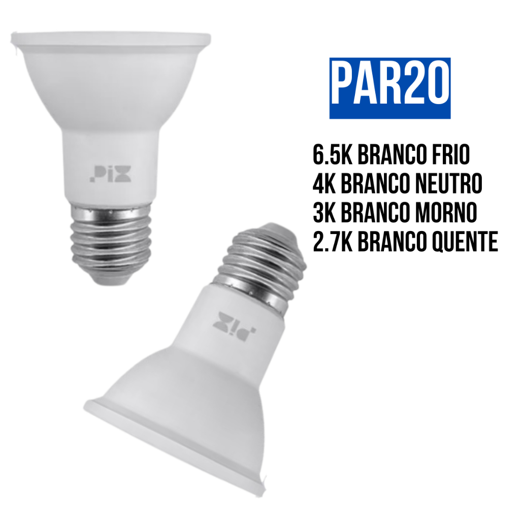 Lâmpada Par20 Led 7w 2700k 4000k 6500k 3000K Soquete E27 Bivolt Pix Iluminação Branca Fria Morna Neutra Ou Morna