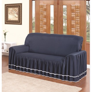 Protetor de sofá 2 Lugares C/ Babado Microfibra Peletizada Várias Estampas Sofisticada Azul Marinho em Oferta na Shopee