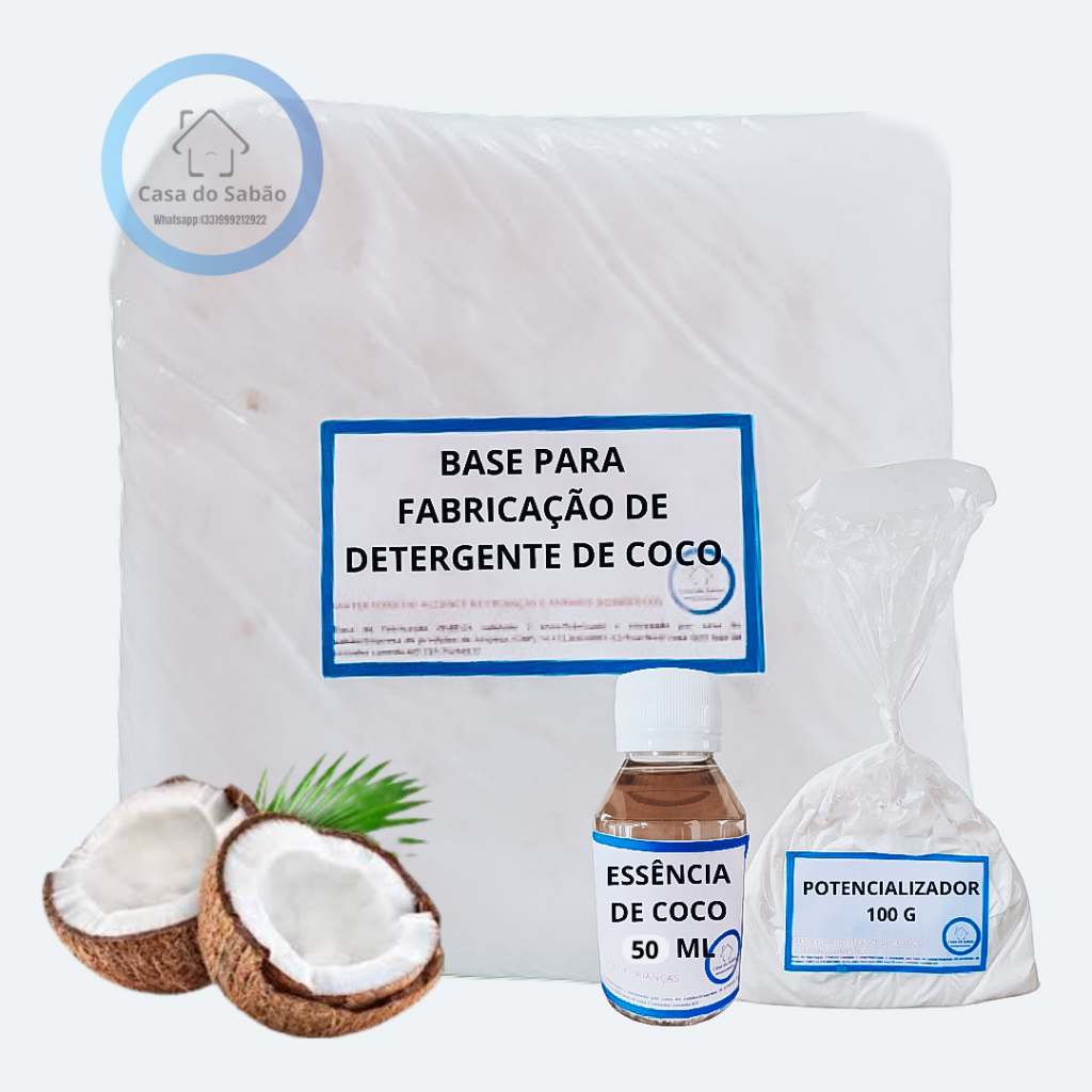 Kit para fabricação de detergente de coco (base+essência+potencializador)
