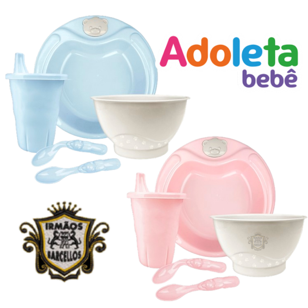 Kit 5 Peças Para Alimentação Bebês Plástico Color - Conjunto Introdução Alimentar Infantil Prato Copo Colherzinha