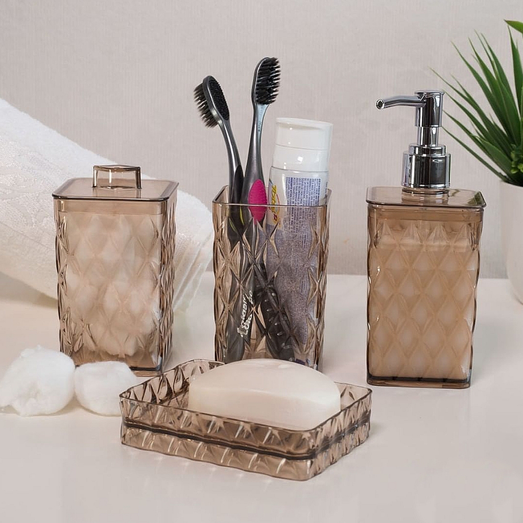 Kit De Banheiro Lavabo Glamour Ambar Plasútil Utilidades Decoração Organiza