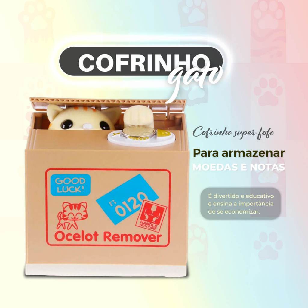 Cofrinho Gatinho que Puxa Moeda Infantil Pega Moedas Eletrônico Interativo