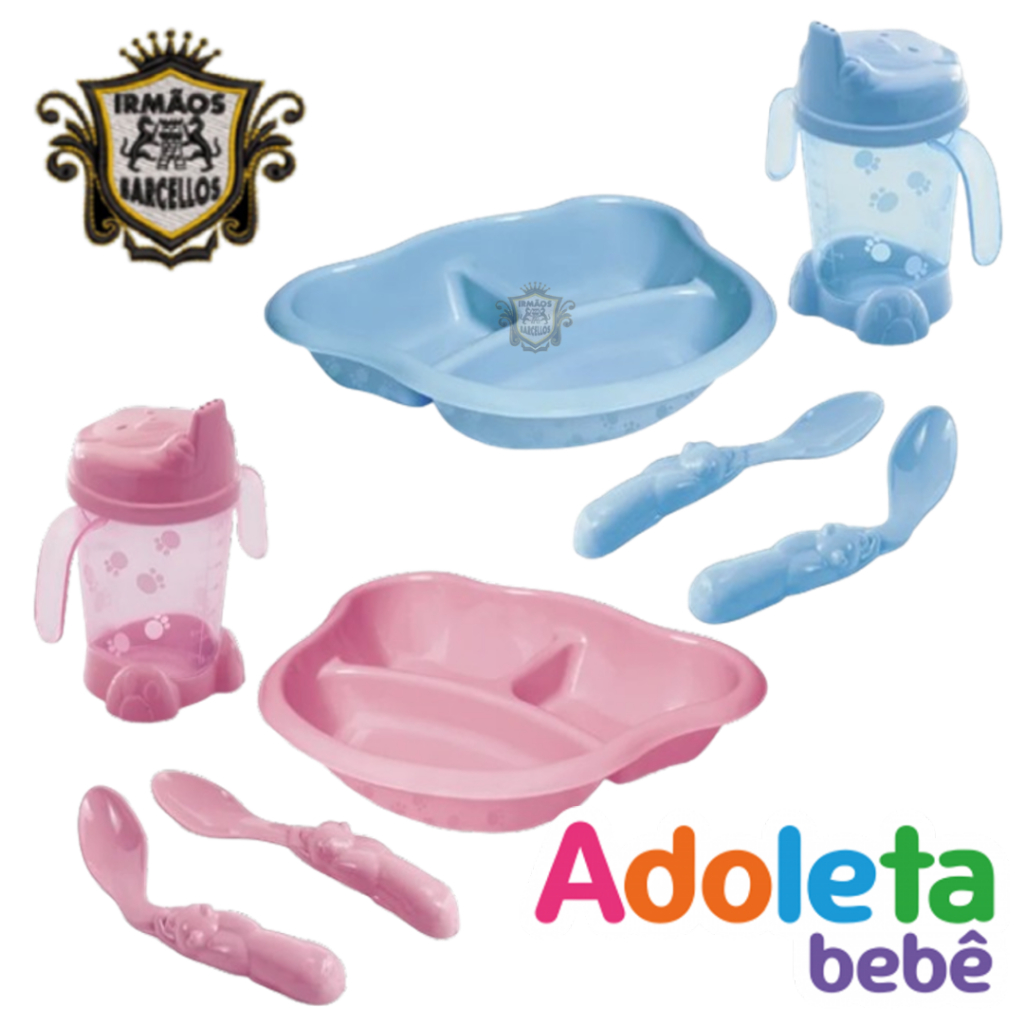 Kit 4 Peças Para Alimentação Bebês Plástico Color - Conjunto Introdução Alimentar Infantil Prato Copo Colherzinha