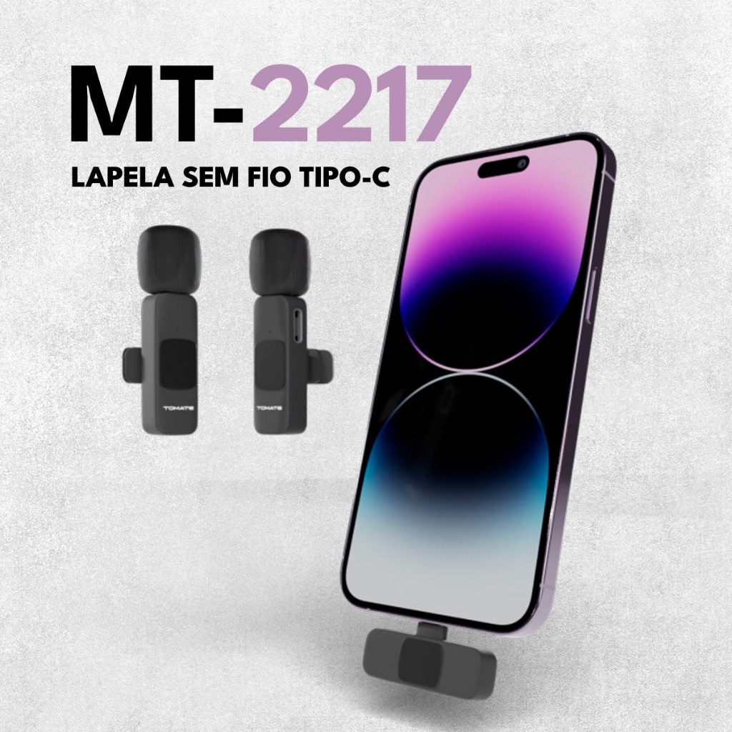 Microfone Profissional de Lapela Sem Fio Duplo USB TYPE-C para Android