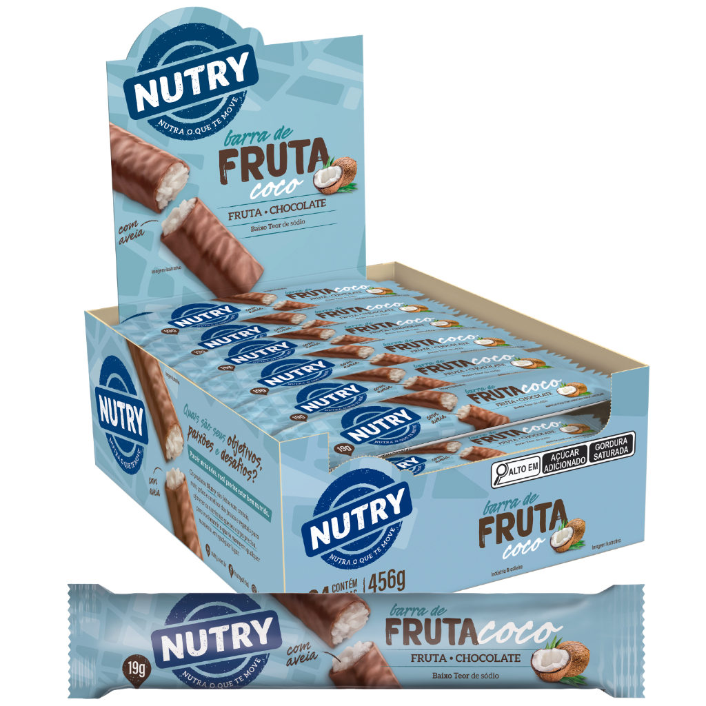 Barra de Fruta Nutry Coco Com Chocolate Caixa 24 Unidades 456g - Nutrimental em Oferta na Shopee
