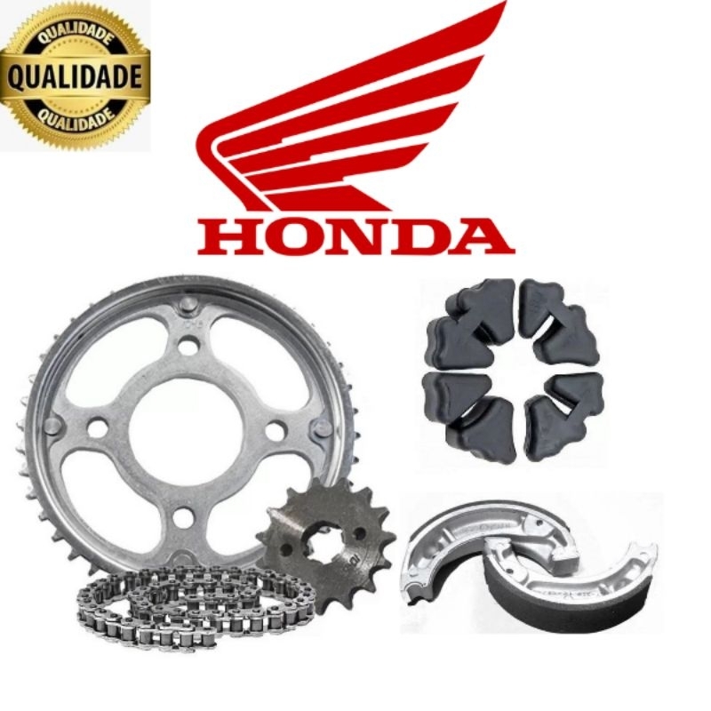 kit Transmissão Relação Titan 150/Fan 150 + Coxim da Coroa + Patins de Freio