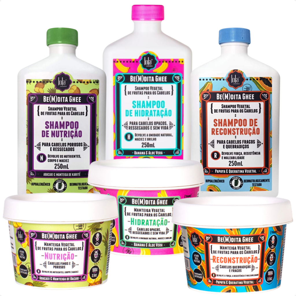 Kit Cronograma Ghee 3 Shampoo + 3 Máscara 100g Hidratação Nutrição Reconstrução Lola Cosmetics