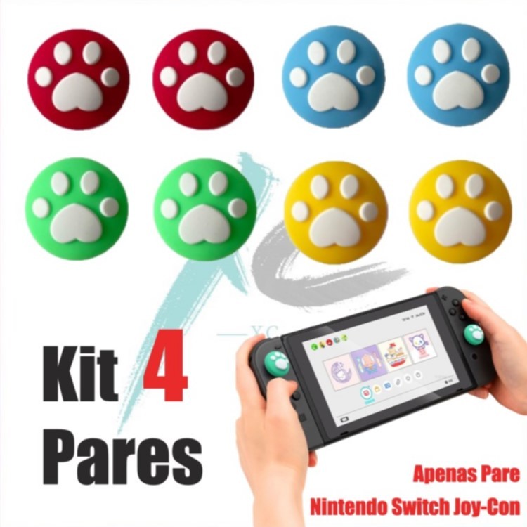 Kit 4 Pares de Grip borracha Protetora de Silicone para Analógicos de Nintendo Switch Joy-Con
