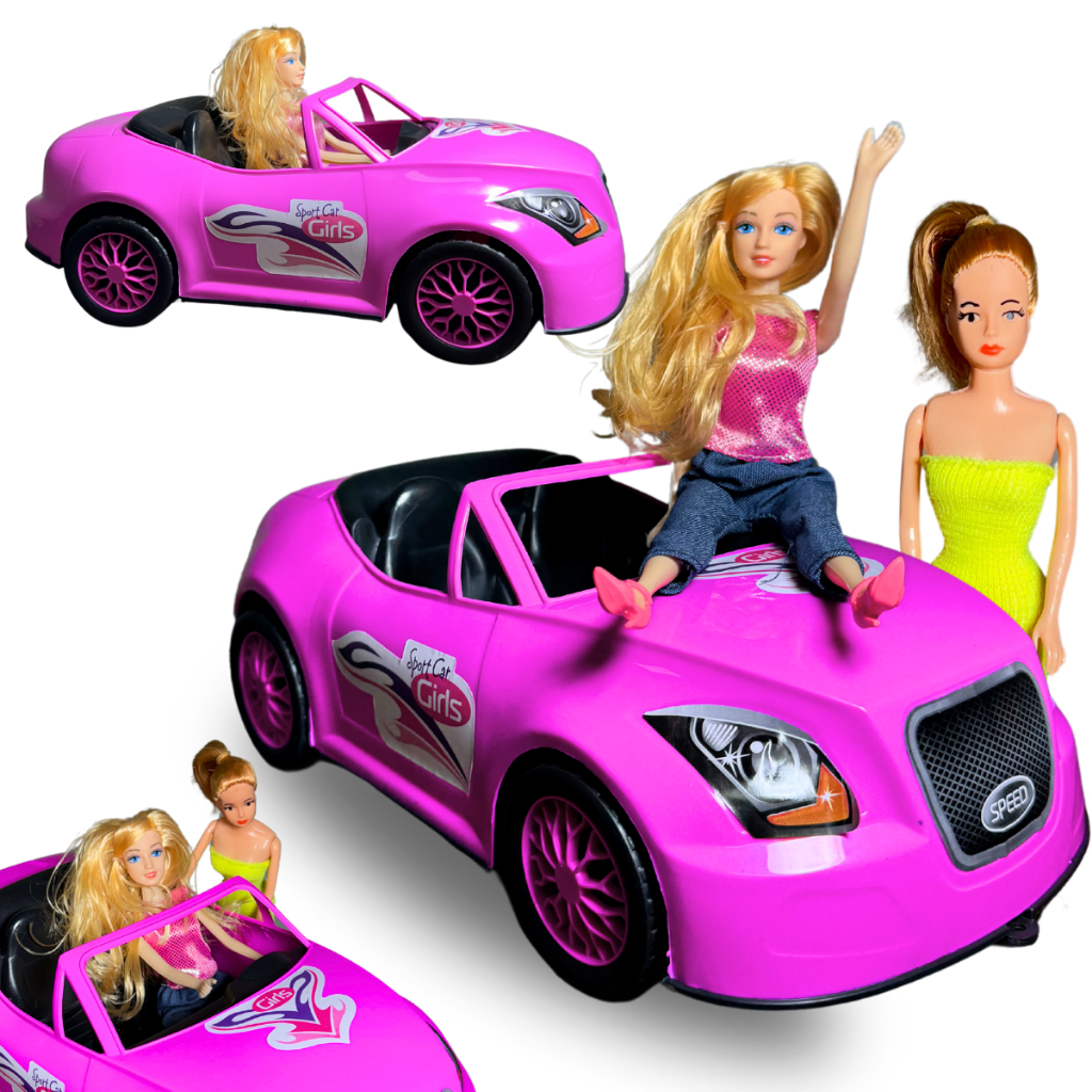 Carro Rosa + 2 Bonecas Presente Barato Menina Brinquedo Top Grande Divertido