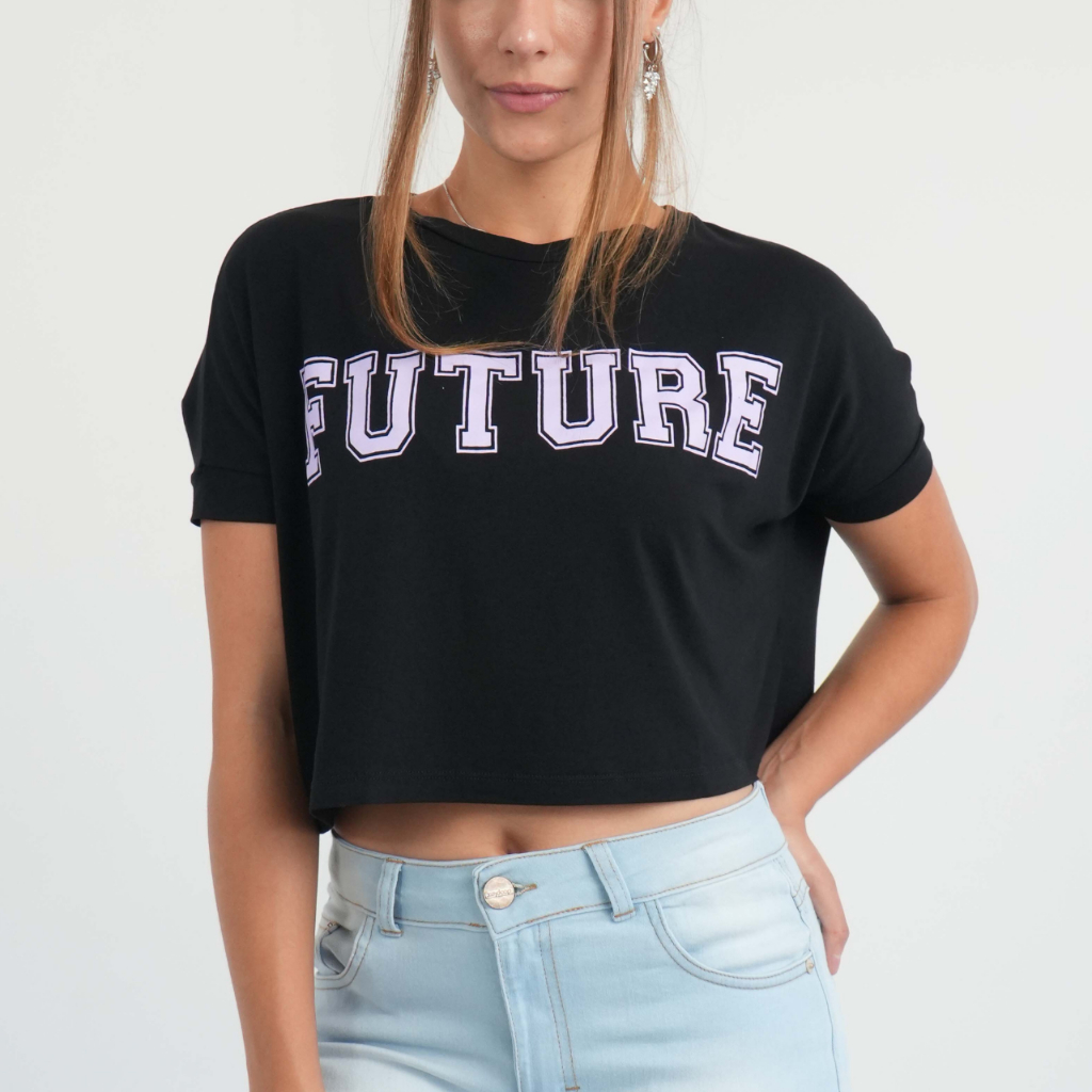 Blusa Feminina Cropped College Despojado Manga Morcego Casual Future P M G Lançamento Croped Feminino Soltinho Tecido Premium Estampado Moda Blogueira Básica Com Estampa