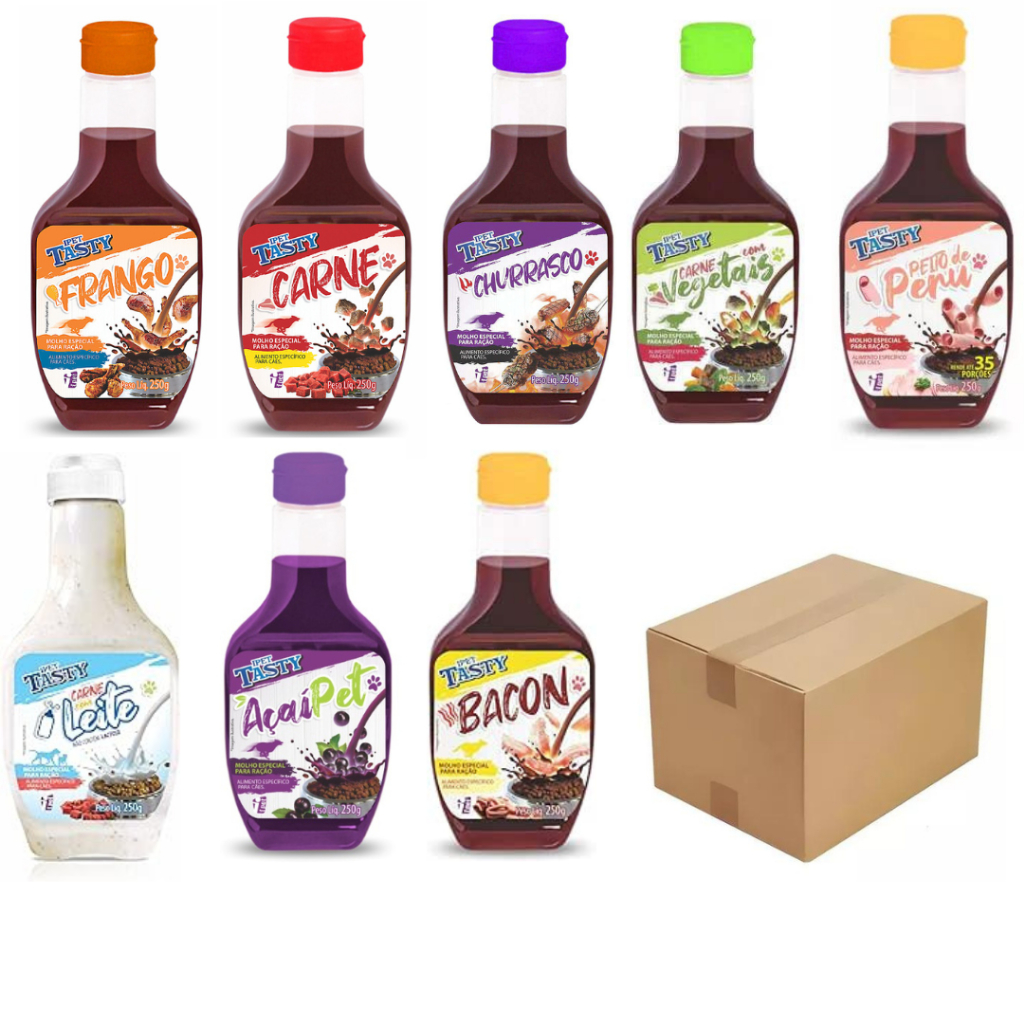 Kit Molho Para Ração Cães Pet Ipet Tasty Dog 8 Sabores- 250g em Oferta na Shopee