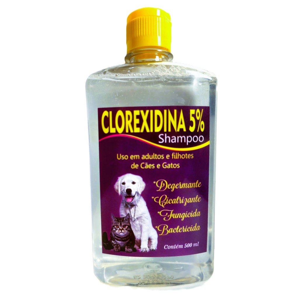 Shampoo Clorexidina 5% com 500ml Dermatite Seborreica Antifungico Anticaspa Coceira Antialérgico