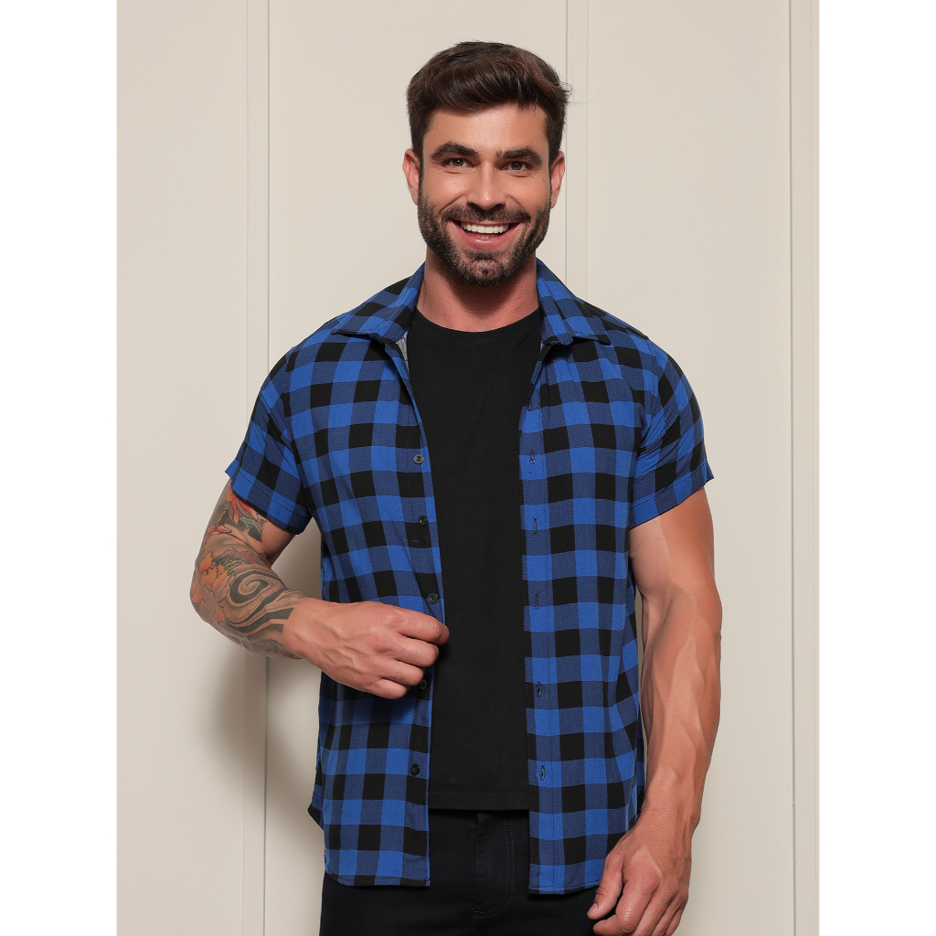 camisa xadrez masculina camisas manga curta viscose masculino colorida