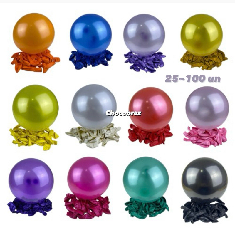 25~100  Balão Bexiga PEROLIZADO  Nº 10 Decoração De Festa Metalizada OFF// em Oferta na Shopee