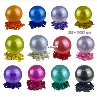 25~100  Balão Bexiga PEROLIZADO  Nº 10 Decoração De Festa Metalizada OFF// em Oferta na Shopee