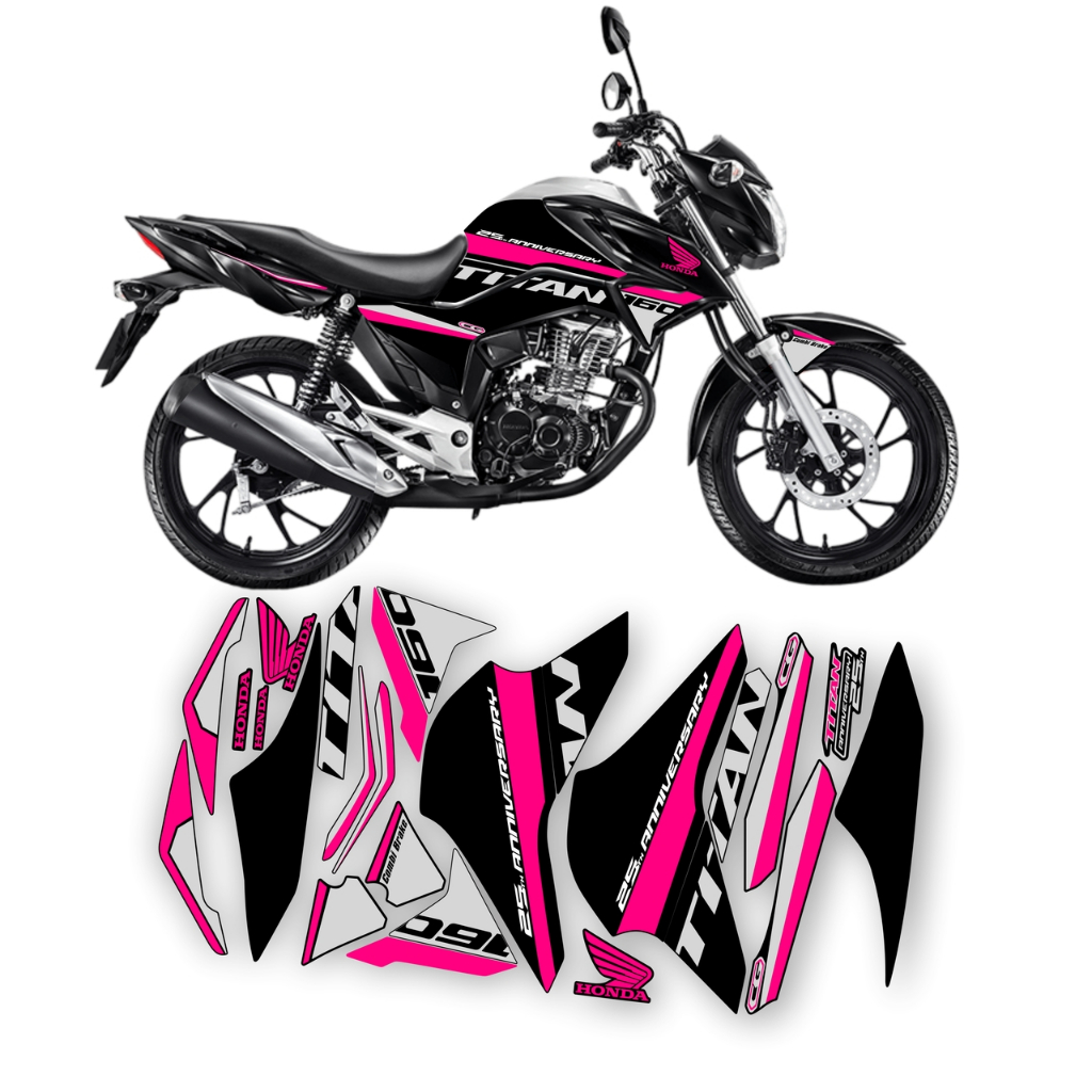 Kit Faixas Adesivos Grafismo Cg Titan 160 2022 2023 25th Anniversary 4 Laminado