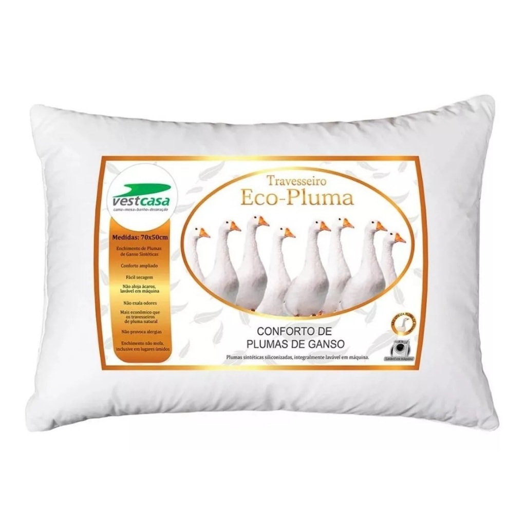 Travesseiro Conforto Eco-pluma Plumas De Ganso  antialérgico antiácaro 50x70cm Cor Branco