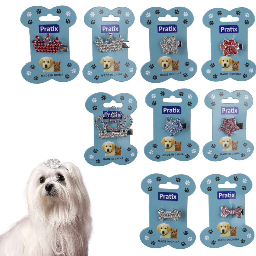 Presilhas Luxo Strass para Pet Laço Topete para Cães Bico de Pato Lhasa Yorkshire