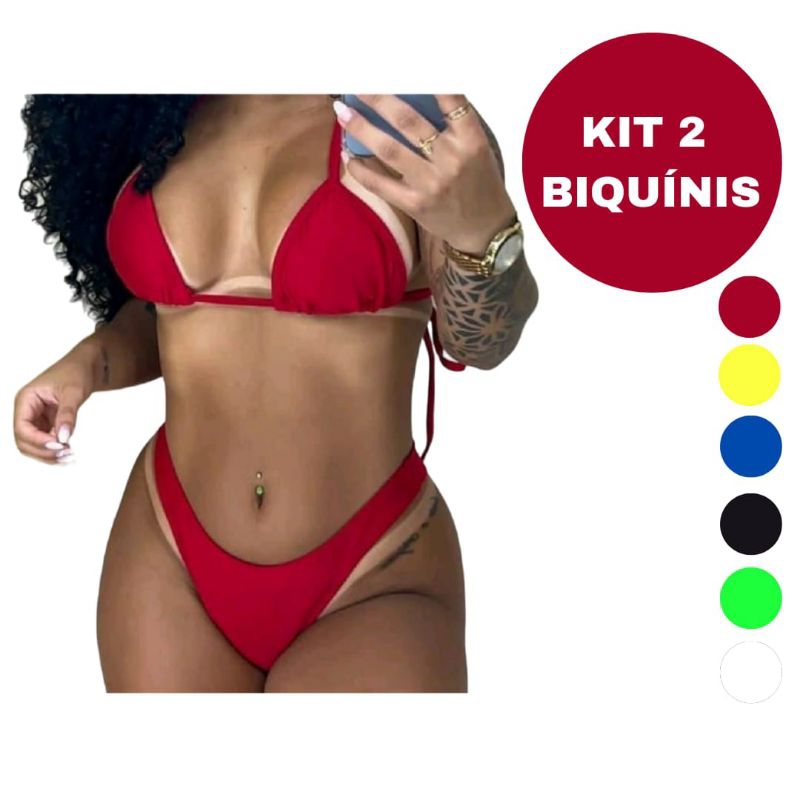 Kit C/ 2 Biquínis Asa Delta Sem Bojo Várias Cores em Oferta na Shopee