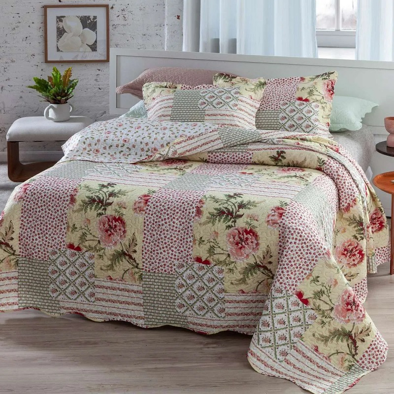 Cobre Leito colcha Casal Dupla Face 3 Peças com Fronhas Estampas Sortidas Decoração