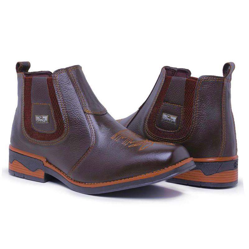 Bota Botina Masculina Texas Texana Country bordada em Couro legitimo solado Costurado